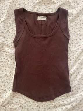 We The Free Chocolate Brown Ribbed Scoop Tank